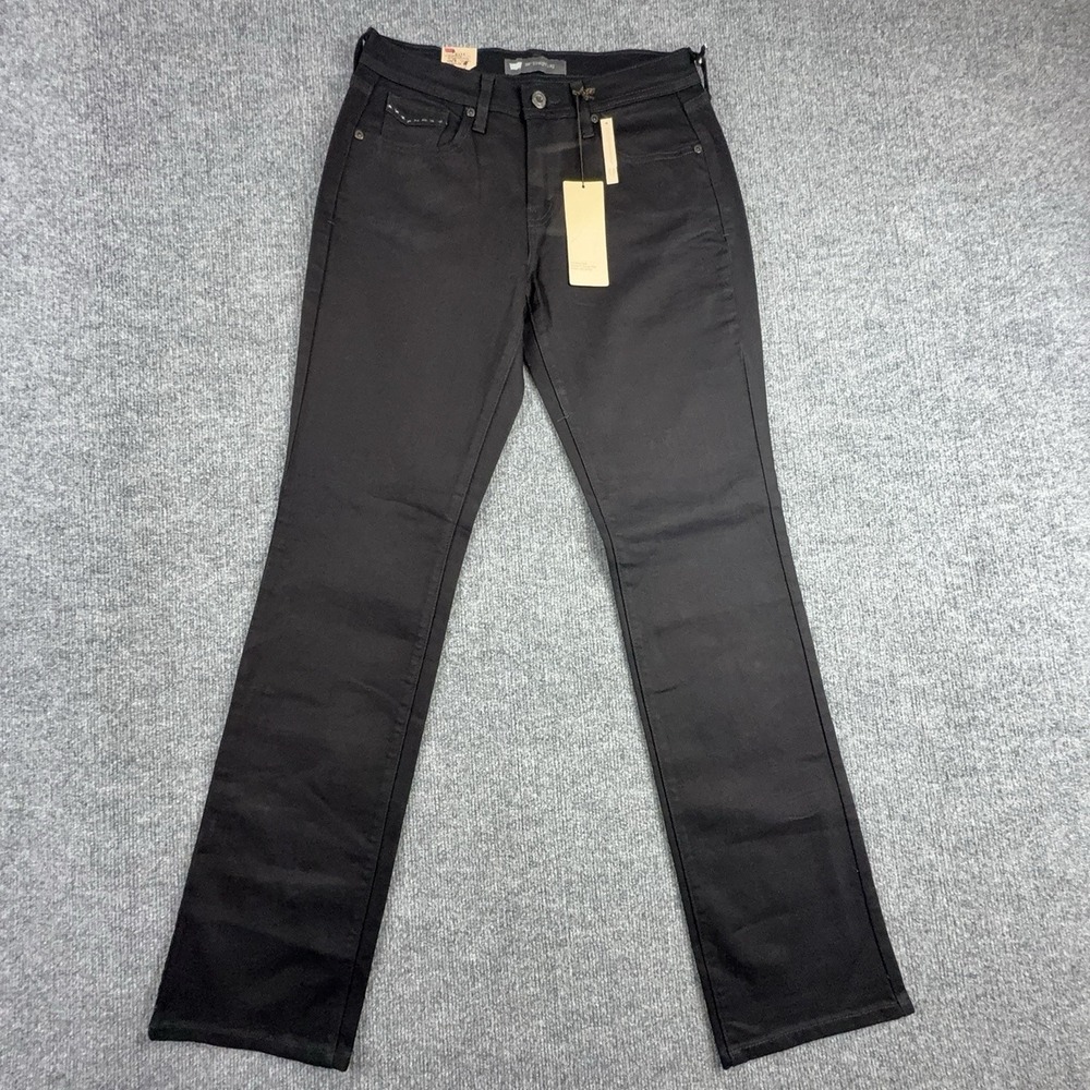 Levi's 505 Straight Jeans Womens 6 Black Dark Wash Mid Rise Stretch Denim Pants